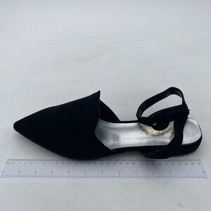 YDN Black Pointed Toe Ankle Wrap D'Orsay Low Heel Lace Up Faux Suede Shoes